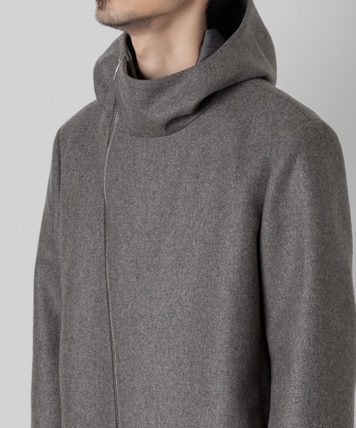 ATTACHMENT（アタッチメント）の「ウール・カシミヤ ダブルメルトン ラウンドジップ フーデッドコート / WO/CA DOUBLE MELTON ROUND ZIP HOODED COAT（ブルゾン・メンズ・グレー系/ブラック・1/2/3/4）」の7枚目の写真