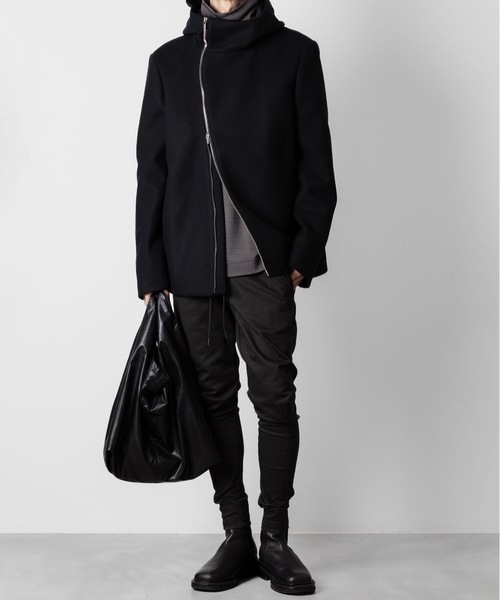 セール】ウール・カシミヤ ダブルメルトン ラウンドジップ フーデッド