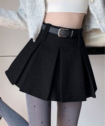 kirakiraShop | ウールタッチ ベルト付き プリーツ ミニ スカート(スカート)