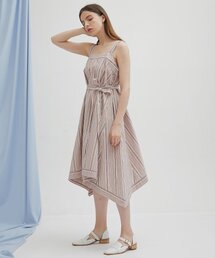 ストライプアシンメトリーワンピース - ピンク