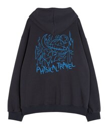 フィジカルトラベルワッフル裏毛フードパーカー_チャコール