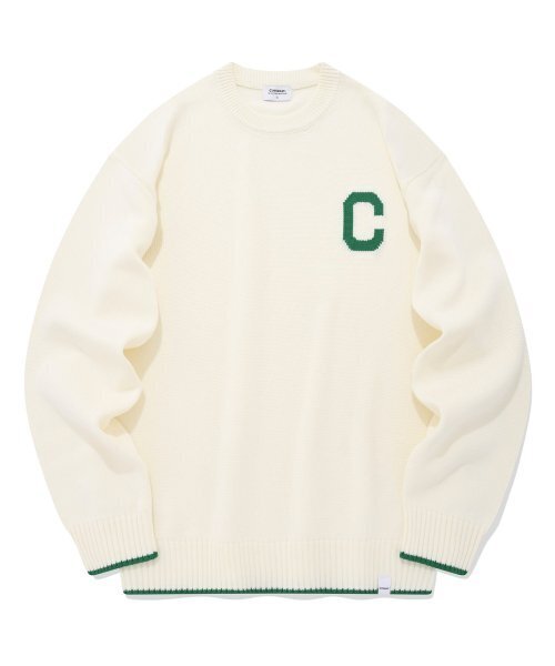 C Logo クルーネックニットアイボリー — свитер с круглый вырезом, айвори, с логотипом C