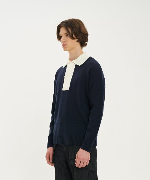 BLOND9(ブロンドナイン)の「ワイドポロニット_ネイビー(ニット/セーター・メンズ・その他・LARGE/MEDIUM/X-LARGE)」の2枚目の写真