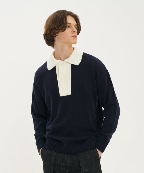 BLOND9(ブロンドナイン)の「ワイドポロニット_ネイビー(ニット/セーター・メンズ・その他・LARGE/MEDIUM/X-LARGE)」の3枚目の写真