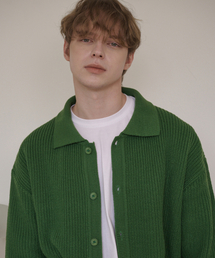 ESN（イーエスエヌ）の「カラーネックニットカーディガン グリーン（カーディガン/ボレロ）」