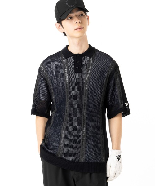 NEW ERA メッシュポロシャツ ブラック ニューエラゴルフ ニットメッシュ ポロシャツ 半袖（ポロシャツ）｜NEW