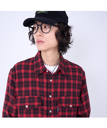 GOSTREET（ゴーストリート）の「Semi-overfit pleated fleece check shirt in red（シャツ/ブラウス）」