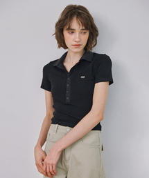 MARROT（マロット）の「スリムボタンカラーTシャツ_ブラック（ポロシャツ）」