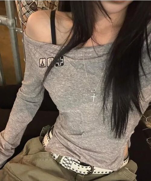 PLEASENOFOLLOW（プリーズノーフォロー）の「Maddie Union Jack Long Sleeve Top (Melange Grey)（Tシャツ/カットソー・レディース・その他・FREE）」の4枚目の写真