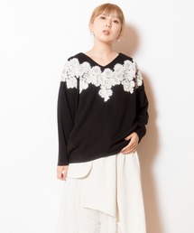 OSMOSIS | レースモチーフVネックプルオーバー(Tシャツ/カットソー)