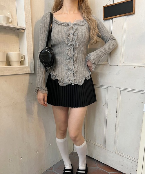 PHILLY（フィリー）の「フリルレースパイピングカーディガン（カーディガン/ボレロ・レディース・ピンク/アイボリー/グレー・FREE）」の9枚目の写真