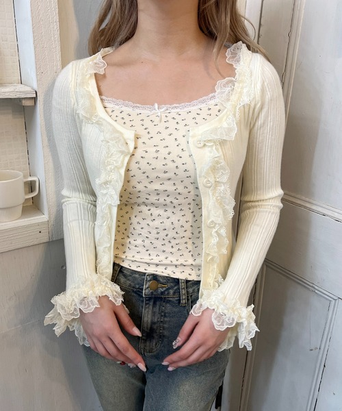 フリルレースパイピングカーディガン（カーディガン/ボレロ）｜PHILLY