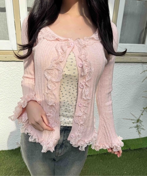 フリルレースパイピングカーディガン（カーディガン/ボレロ）｜PHILLY