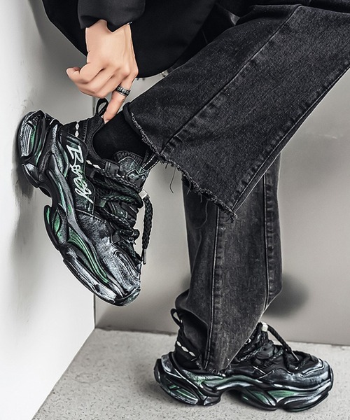 WESTBOY(ウエストボーイ)の「厚底 グラフィティーペイント レースアップダッドスニーカー WO25W17SH05(スニーカー・メンズ・ホワイト/ブラック/ブルー・41/42/43/44)」の6枚目の写真