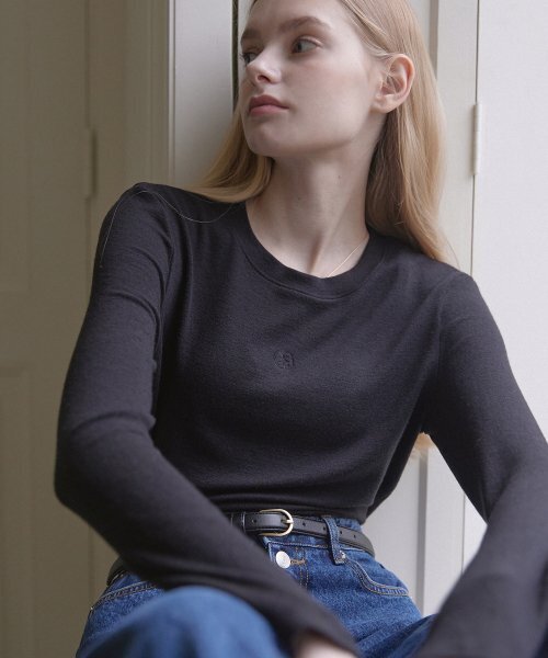 NONLOCAL(ノンローカル)の「Wool Tencel Crewneck T-shirt - Black(Tシャツ/カットソー・レディース・その他・FREE)」の1枚目の写真