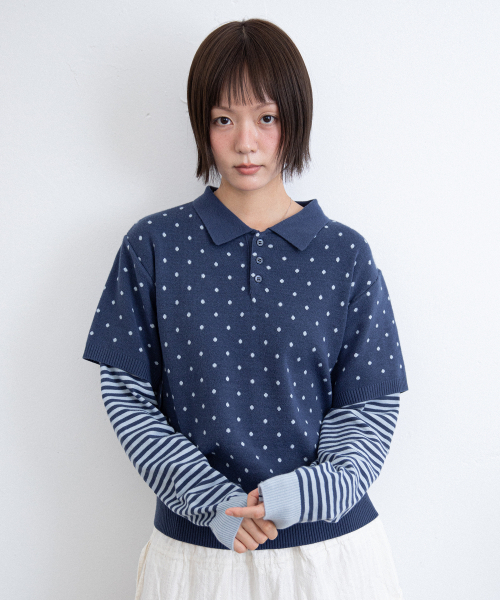 Dot Stripe Layered Collar Knit тёмно‑синяя (IK2FFMK641A)