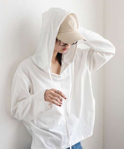 セール】フード付きオーバーサイズトップス（Tシャツ/カットソー