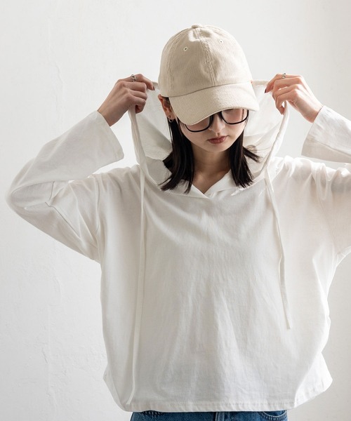 セール】フード付きオーバーサイズトップス（Tシャツ/カットソー