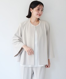 anyfee（エニフィー）の「【anyfee/大きいサイズ】ニットジョーゼットケープ風ジャケット《セレモニー/オケージョン》（2026SS）（ノーカラージャケット）」