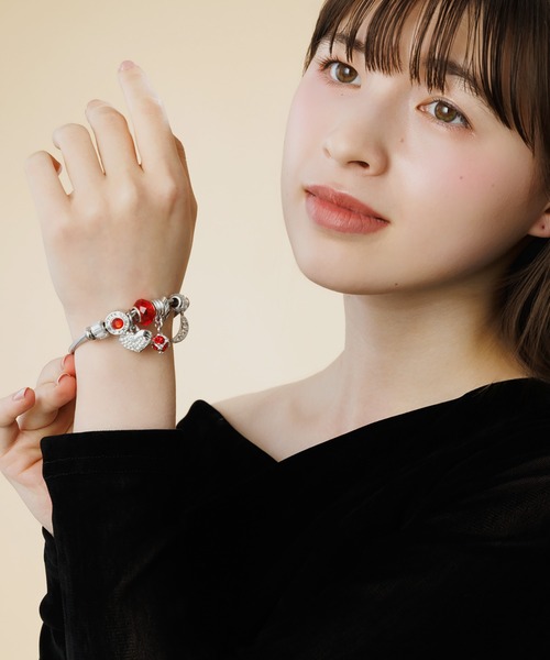 LA MUe】金属アレルギー対応 ステンレス ハートチャームブレスレット