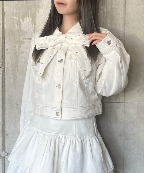 abc une face(アーベーセーアンフェイス)の「【セットアップ対応アイテム】リボン付きGジャン(その他アウター・レディース・インディゴブルー/ホワイト/ブラック・FREE)」の1枚目の写真