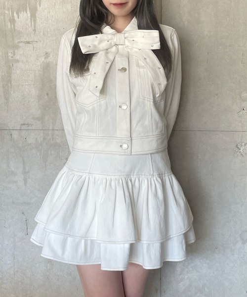 abc une face(アーベーセーアンフェイス)の「【セットアップ対応アイテム】リボン付きGジャン(その他アウター・レディース・インディゴブルー/ホワイト/ブラック・FREE)」の5枚目の写真