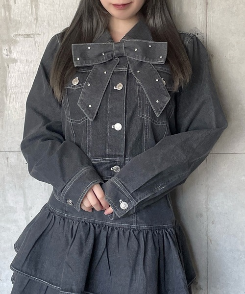 abc une face(アーベーセーアンフェイス)の「【セットアップ対応アイテム】リボン付きGジャン(その他アウター・レディース・インディゴブルー/ホワイト/ブラック・FREE)」の9枚目の写真