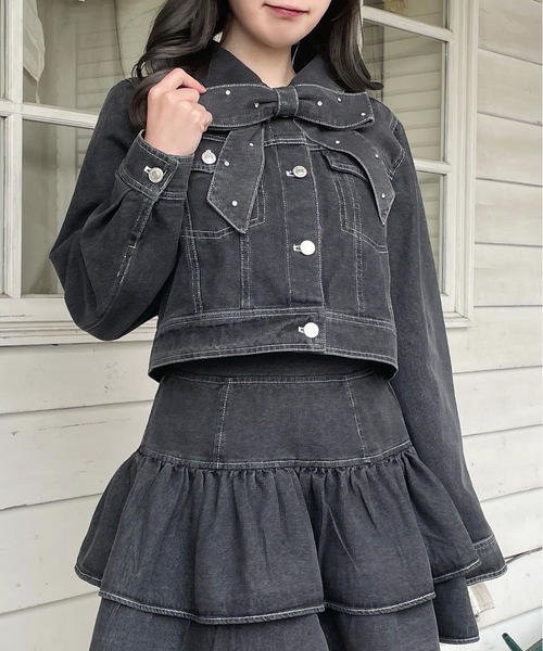 abc une face(アーベーセーアンフェイス)の「【セットアップ対応アイテム】リボン付きGジャン(その他アウター・レディース・インディゴブルー/ホワイト/ブラック・FREE)」の10枚目の写真