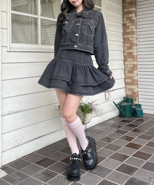 abc une face(アーベーセーアンフェイス)の「【セットアップ対応アイテム】リボン付きGジャン(その他アウター・レディース・インディゴブルー/ホワイト/ブラック・FREE)」の13枚目の写真