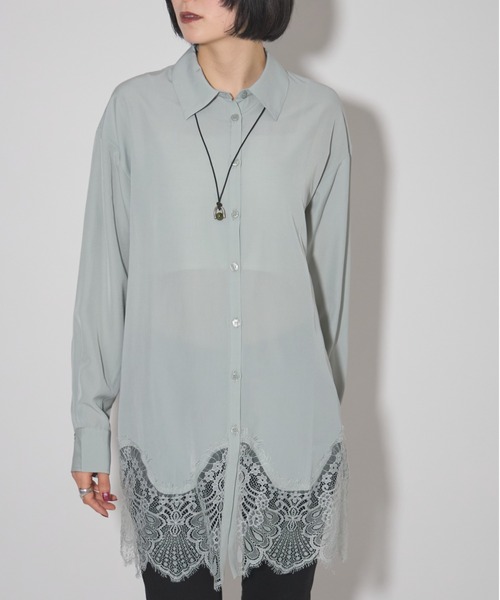 leimn（レイムン）の「裾レースシャツ（シャツ/ブラウス・レディース・ミント/ホワイト・M）」の2枚目の写真