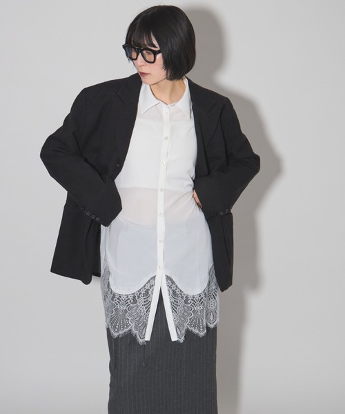 leimn（レイムン）の「裾レースシャツ（シャツ/ブラウス・レディース・ミント/ホワイト・M）」の3枚目の写真