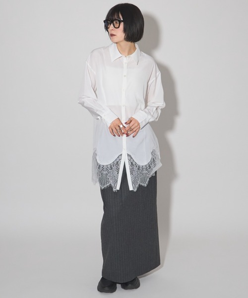 leimn（レイムン）の「裾レースシャツ（シャツ/ブラウス・レディース・ミント/ホワイト・M）」の9枚目の写真