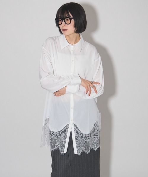 leimn（レイムン）の「裾レースシャツ（シャツ/ブラウス・レディース・ミント/ホワイト・M）」の7枚目の写真