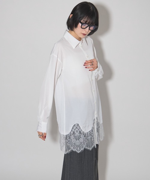 leimn（レイムン）の「裾レースシャツ（シャツ/ブラウス・レディース・ミント/ホワイト・M）」の8枚目の写真