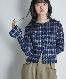 THE YOn（ザヨン）の「2WAYチェックシャーリングフリルブラウス（シャツ/ブラウス）」