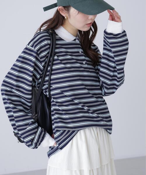 FREE'S MART(フリーズマート)の「◆マルチボーダーラガーポロシャツ(Tシャツ/カットソー・レディース・グレー系その他/ワンウォッシュ・FREE)」の1枚目の写真