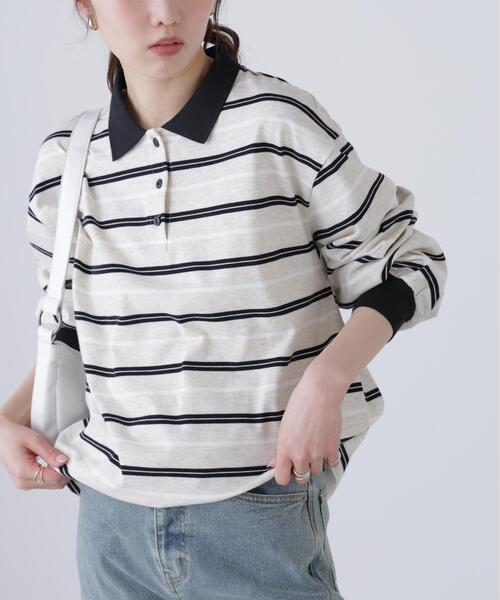 FREE'S MART(フリーズマート)の「◆マルチボーダーラガーポロシャツ(Tシャツ/カットソー・レディース・グレー系その他/ワンウォッシュ・FREE)」の4枚目の写真