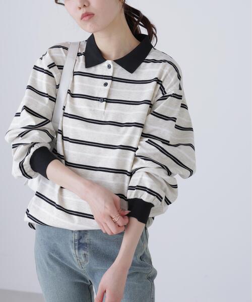 FREE'S MART(フリーズマート)の「◆マルチボーダーラガーポロシャツ(Tシャツ/カットソー・レディース・グレー系その他/ワンウォッシュ・FREE)」の5枚目の写真