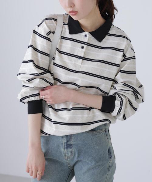 FREE'S MART(フリーズマート)の「◆マルチボーダーラガーポロシャツ(Tシャツ/カットソー・レディース・グレー系その他/ワンウォッシュ・FREE)」の6枚目の写真