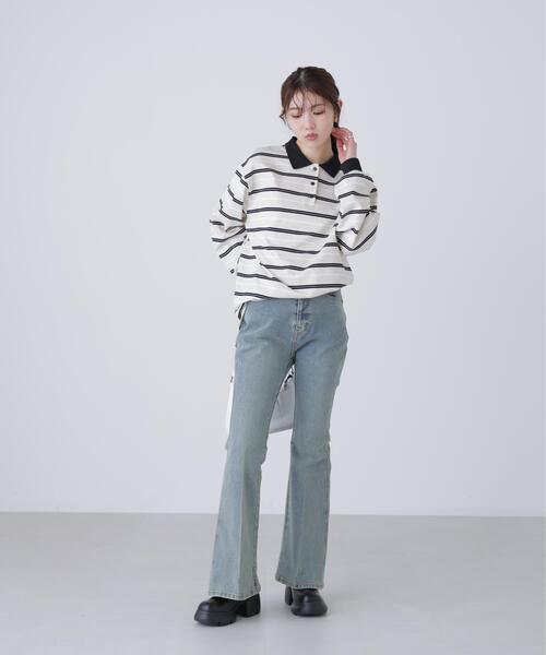 FREE'S MART(フリーズマート)の「◆マルチボーダーラガーポロシャツ(Tシャツ/カットソー・レディース・グレー系その他/ワンウォッシュ・FREE)」の10枚目の写真