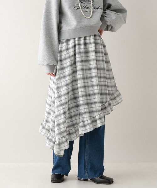 RAGEBLUE（レイジブルー）の「アシメチェックスカート（スカート・レディース・ホワイト/ブルー・FREE）」の5枚目の写真