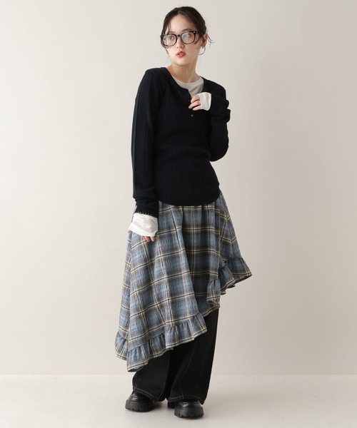RAGEBLUE（レイジブルー）の「アシメチェックスカート（スカート・レディース・ホワイト/ブルー・FREE）」の10枚目の写真