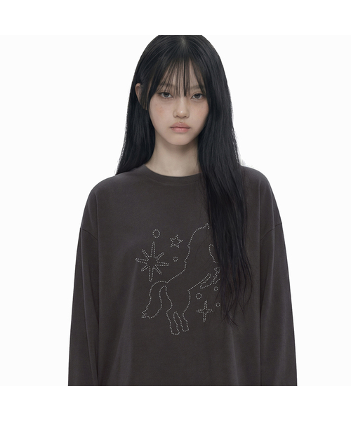 GRAVER（グレーバー）の「[ユニセックス]スタッドドットポニーロングスリーブTシャツ_3カラー（Tシャツ/カットソー・レディース・ホワイト/チャコール/ブラック・MEDIUM/LARGE/SMALL）」の3枚目の写真