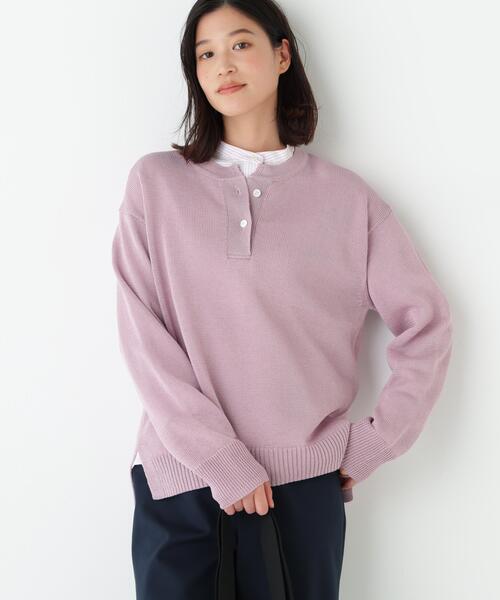 human woman（ヒューマンウーマン）の「◆【ウォッシャブル】ミドルゲージギマスキッパープルオーバー（ニット/セーター・レディース・ベージュ系その他2/ブルー/ネイビー/パープル・MEDIUM）」の4枚目の写真