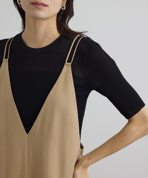 SALON adam et rope'（サロン アダム エ ロペ）の「ビンテージツイルサロペット（サロペット/オーバーオール・レディース・ベージュ/ブラック・FREE）」の4枚目の写真