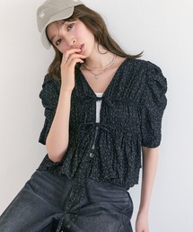 Tiny EDEN（タイニーエデン）の「シアードット柄リボンギャザーパフスリーブ半袖ブラウス（シャツ/ブラウス）」