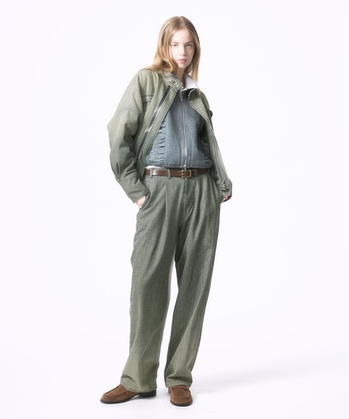 Nora Lily elle(ノラリリーエル)の「【Nora Lily】「elle」Bleached Hickory Stand Collar Blouson(ブルゾン・レディース・ブルー/ブラック・FREE)」の5枚目の写真
