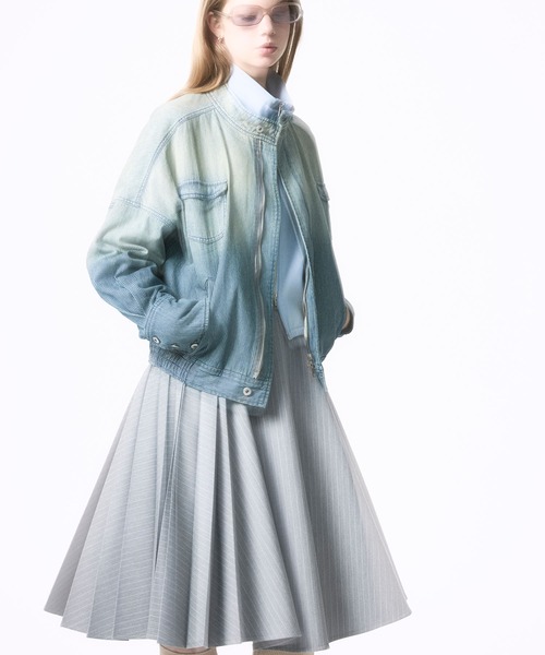 Nora Lily elle(ノラリリーエル)の「【Nora Lily】「elle」Bleached Hickory Stand Collar Blouson(ブルゾン・レディース・ブルー/ブラック・FREE)」の14枚目の写真