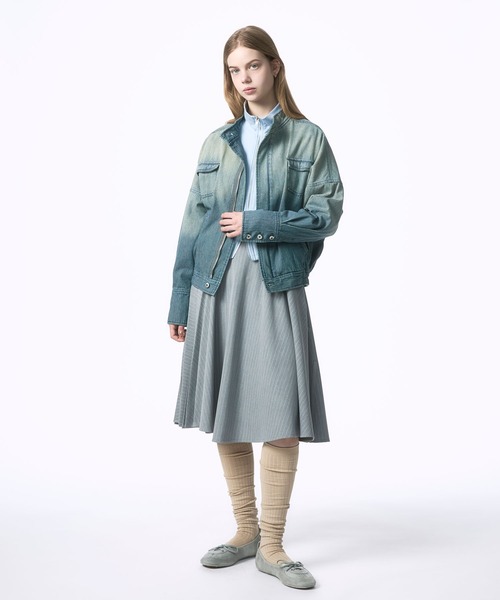 Nora Lily elle(ノラリリーエル)の「【Nora Lily】「elle」Bleached Hickory Stand Collar Blouson(ブルゾン・レディース・ブルー/ブラック・FREE)」の17枚目の写真