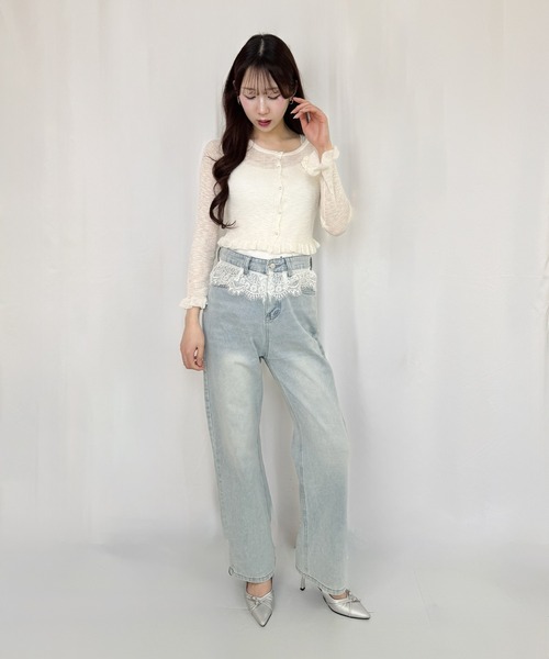 frunco(フランコ)の「ウエストレースデニムパンツ(デニムパンツ・レディース・ブルー・FREE)」の2枚目の写真